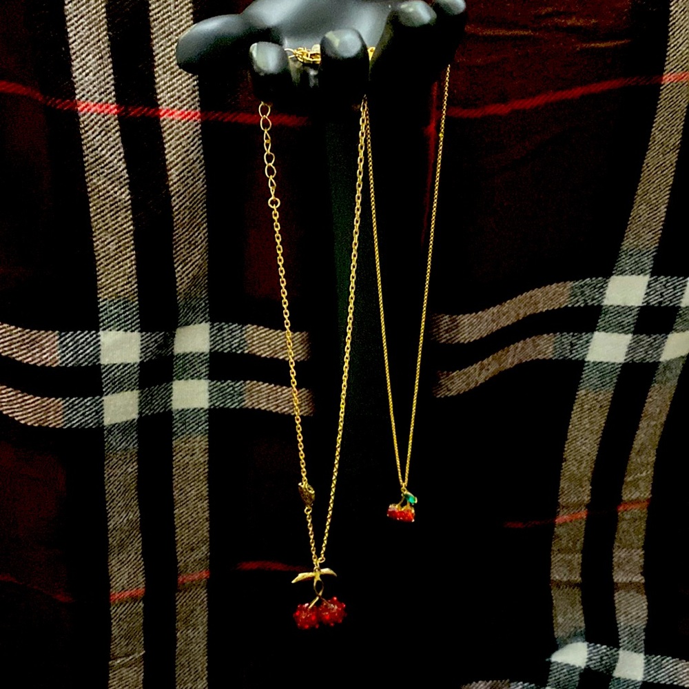 Kate Spade cherry necklace and Betsey Johnson Cherry necklace